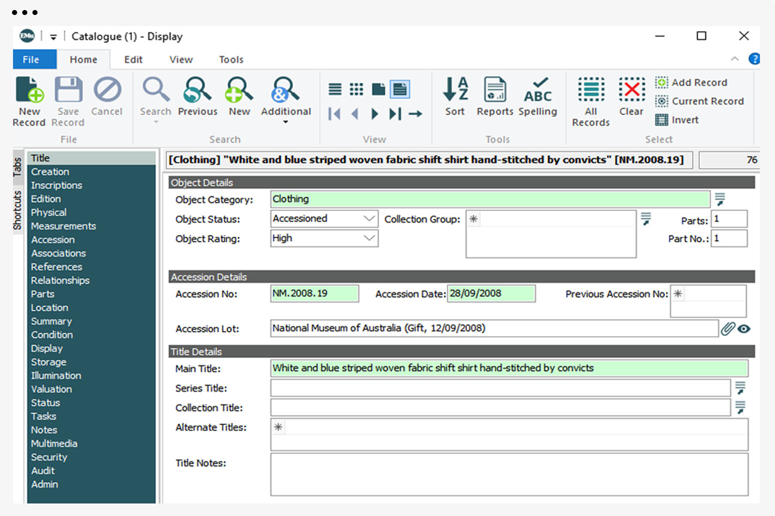 EMu Narrative Information